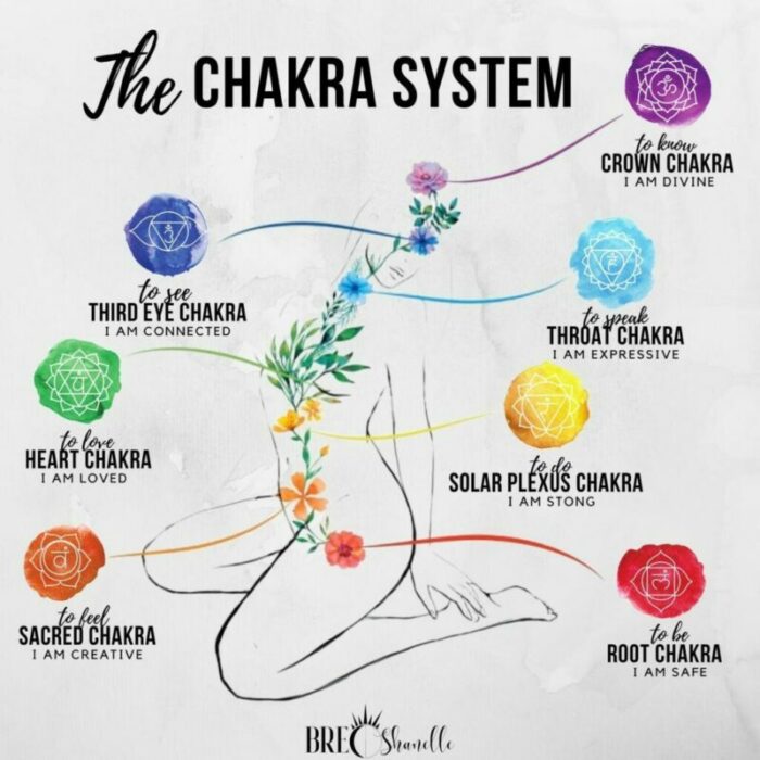 an outline of a girl illustrating the 7 chakra notes singing bowl through text and images