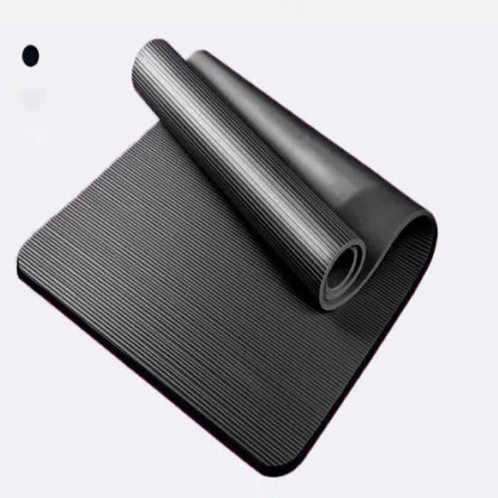 A black 20mm thick exercise, yoga, and meditation mat